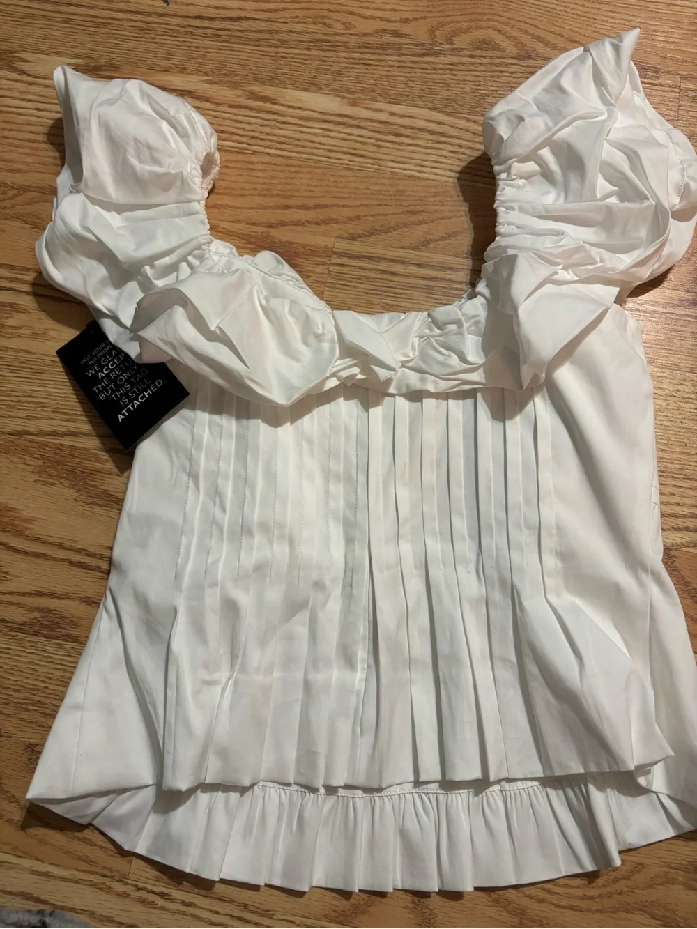 White House Black Market White Pleated Puff Sleeve Peplum Top - Picture 2 of 4